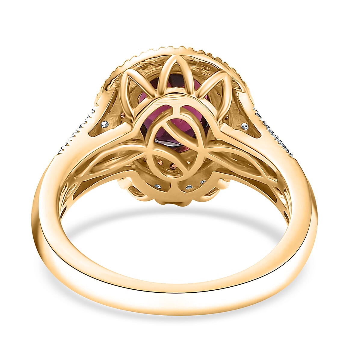 D'Joy Tanzanian Wine Garnet, White and Chocolate Zircon 3.00 ctw Crown of Flame Ring in 18K Vermeil Yellow Gold Over Sterling Silver (Size 7.0) (Del. in 8-10 Days)  image number 4