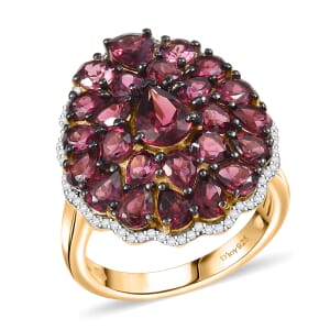 D'Joy Tanzanian Wine Garnet and White Zircon 6.00 ctw Empress Flame Ring in 18K Vermeil Yellow Gold Over Sterling Silver (Size 10.0) 