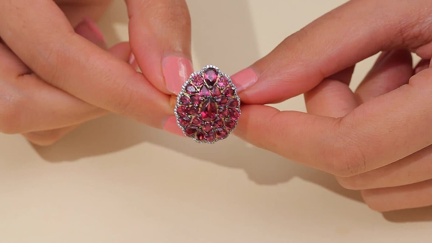 D'Joy Tanzanian Wine Garnet, White Zircon Blooming Flower Ring in 18K Vermeil YG Over Sterling Silver (Size 10.0) 6.00 ctw