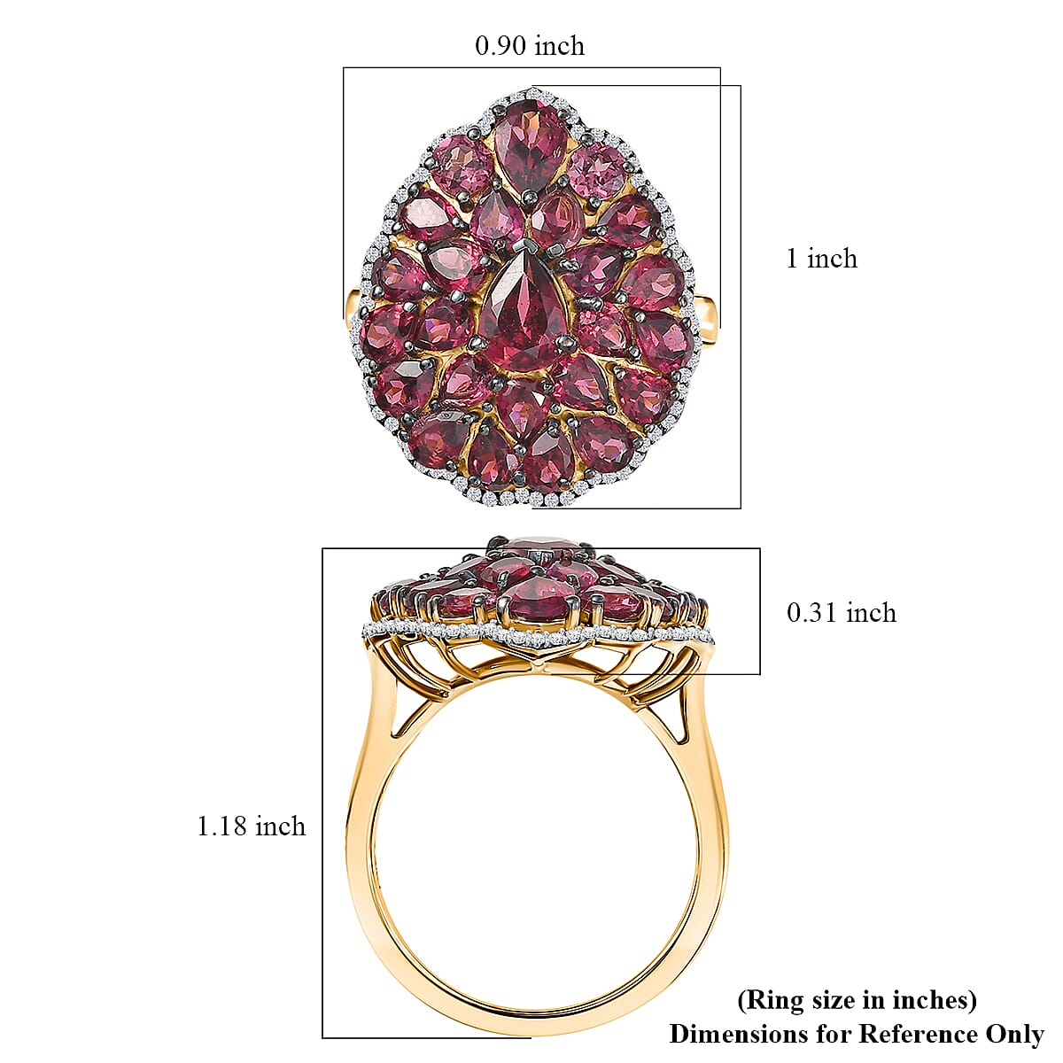 D'Joy Tanzanian Wine Garnet, White Zircon Floral Cluster Ring in 18K Vermeil YG Over Sterling Silver 6.00 ctw (Size 10.0)