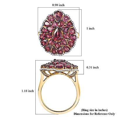 D'Joy Tanzanian Wine Garnet, White Zircon Floral Cluster Ring in 18K Vermeil YG Over Sterling Silver 6.00 ctw (Size 10.0)