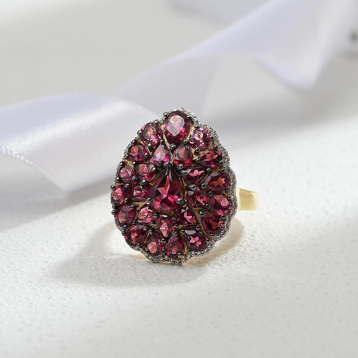 D'Joy Tanzanian Wine Garnet and White Zircon 6.00 ctw Empress Flame Ring in 18K Vermeil Yellow Gold Over Sterling Silver (Size 9.0)  image number 1