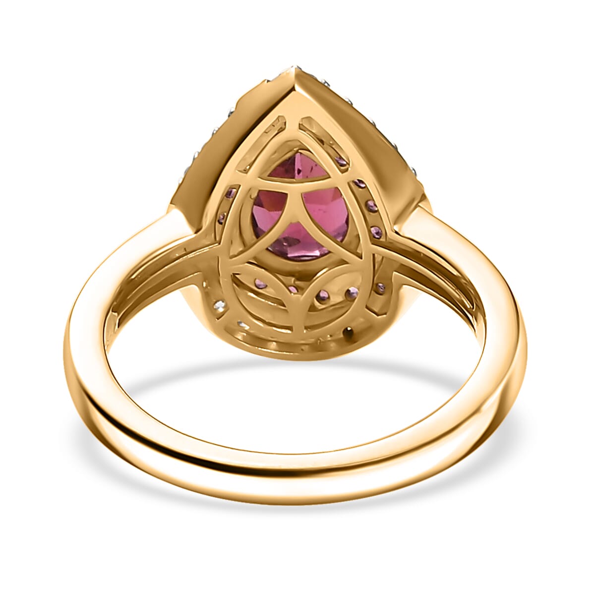 D'Joy Tanzanian Wine Garnet and White Zircon 2.00 ctw Tear of Flame Ring in 18K Vermeil Yellow Gold Over Sterling Silver (Size 10.0) image number 4