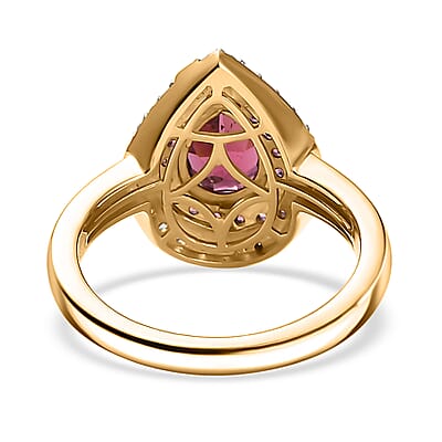 D'Joy Tanzanian Wine Garnet and White Zircon 2.00 ctw Tear of Flame Ring in 18K Vermeil Yellow Gold Over Sterling Silver (Size 10.0)