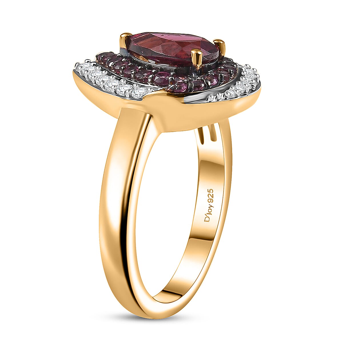 D'Joy Tanzanian Wine Garnet and White Zircon 2.00 ctw Tear of Flame Ring in 18K Vermeil Yellow Gold Over Sterling Silver (Size 7.0) image number 3