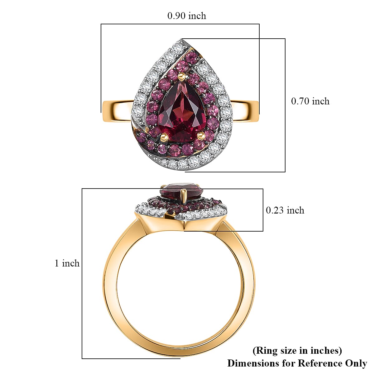 D'Joy Tanzanian Wine Garnet and White Zircon 2.00 ctw Tear of Flame Ring in 18K Vermeil Yellow Gold Over Sterling Silver (Size 7.0) image number 5
