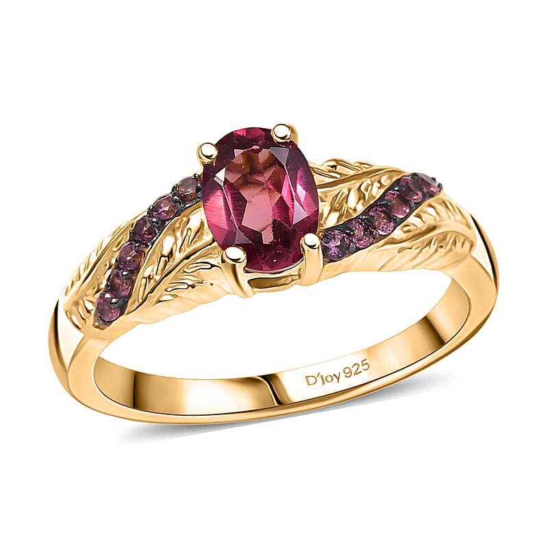 D'Joy Tanzanian Wine Garnet 1.25 ctw Flameleaf Ring in 18K Vermeil Yellow Gold Over Sterling Silver (Size 10.0) 