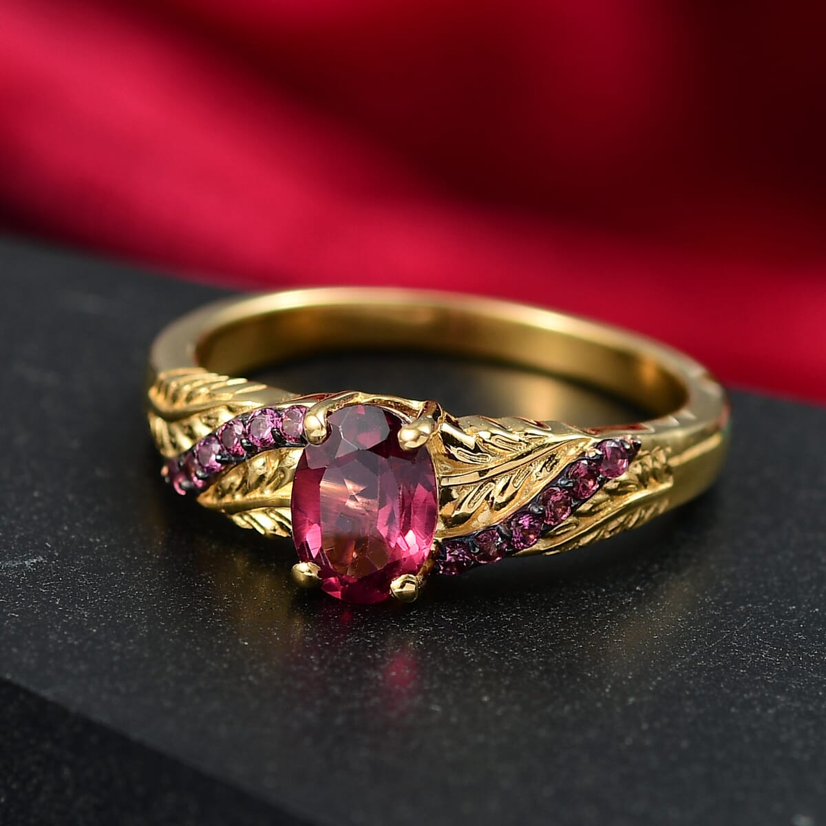D’Joy Tanzanian Wine Garnet 1.25 ctw Flameleaf Ring in 18K Vermeil Yellow Gold Over Sterling Silver (Size 10.0)  image number 1