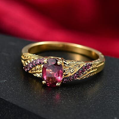 D'Joy Tanzanian Wine Garnet 1.25 ctw Flameleaf Ring in 18K Vermeil Yellow Gold Over Sterling Silver (Size 10.0) 