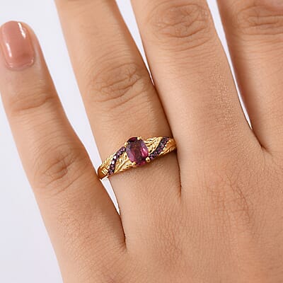 D'Joy Tanzanian Wine Garnet 1.25 ctw Flameleaf Ring in 18K Vermeil Yellow Gold Over Sterling Silver (Size 10.0) 