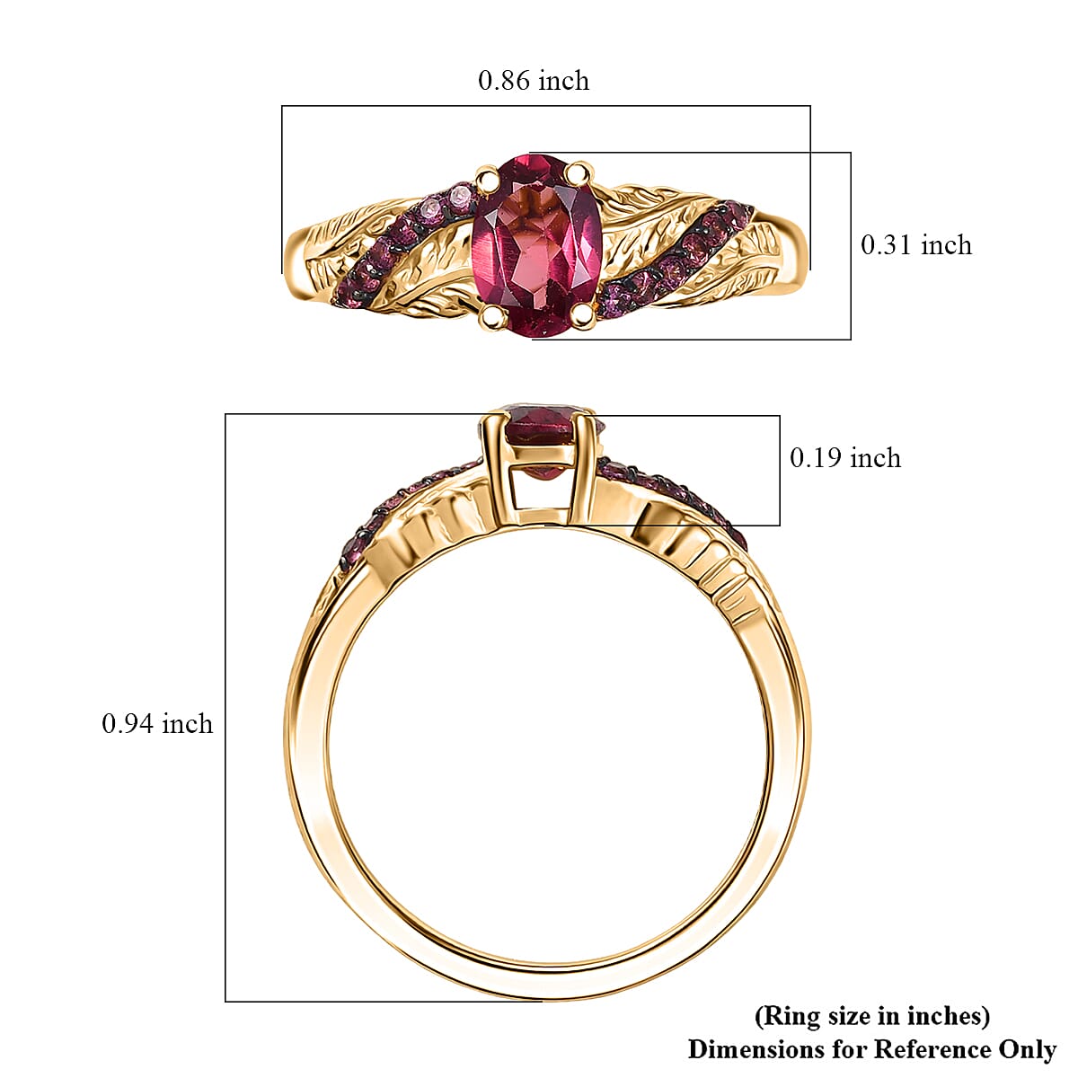 D'Joy Tanzanian Wine Garnet 1.25 ctw Flameleaf Ring in 18K Vermeil Yellow Gold Over Sterling Silver (Size 10.0) 