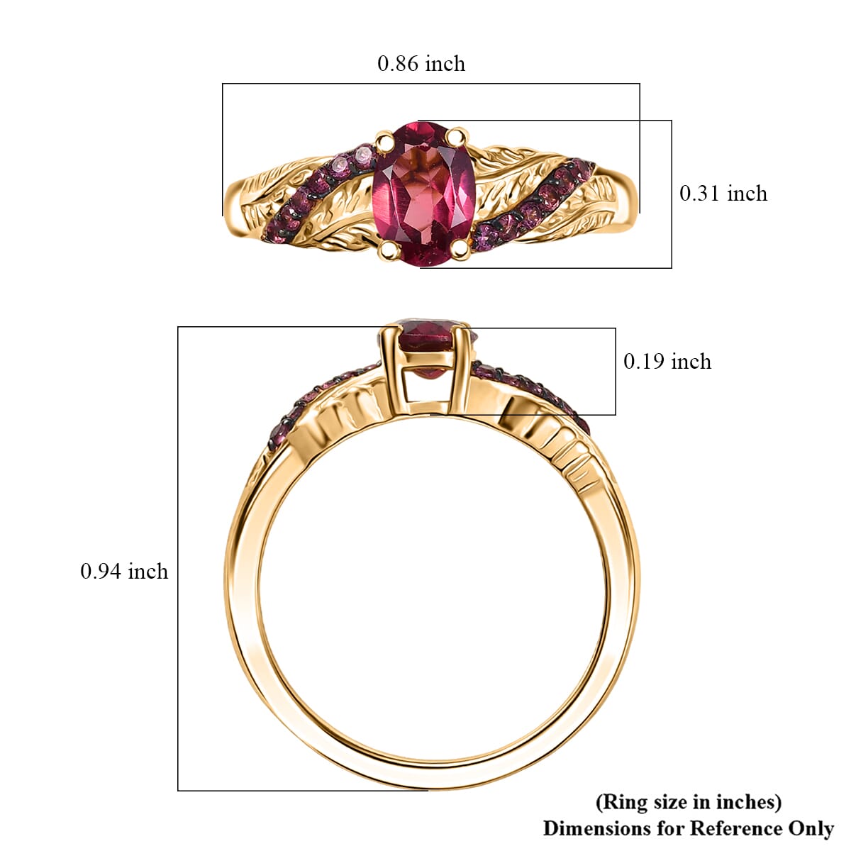 D’Joy Tanzanian Wine Garnet 1.25 ctw Flameleaf Ring in 18K Vermeil Yellow Gold Over Sterling Silver (Size 10.0)  image number 5
