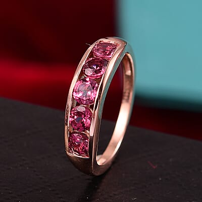 D’joy Tanzanian Wine Garnet 1.65 ctw Scarlet Band Ring in 18K Vermeil Rose Gold Over Sterling Silver (Size 10.0)