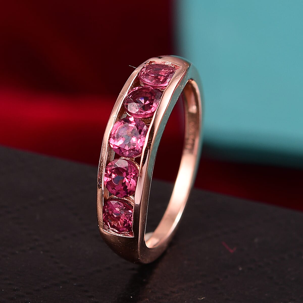 D'Joy Tanzanian Wine Garnet 1.65 ctw Scarlet Band Ring in 18K Vermeil Rose Gold Over Sterling Silver (Size 5.0) image number 1