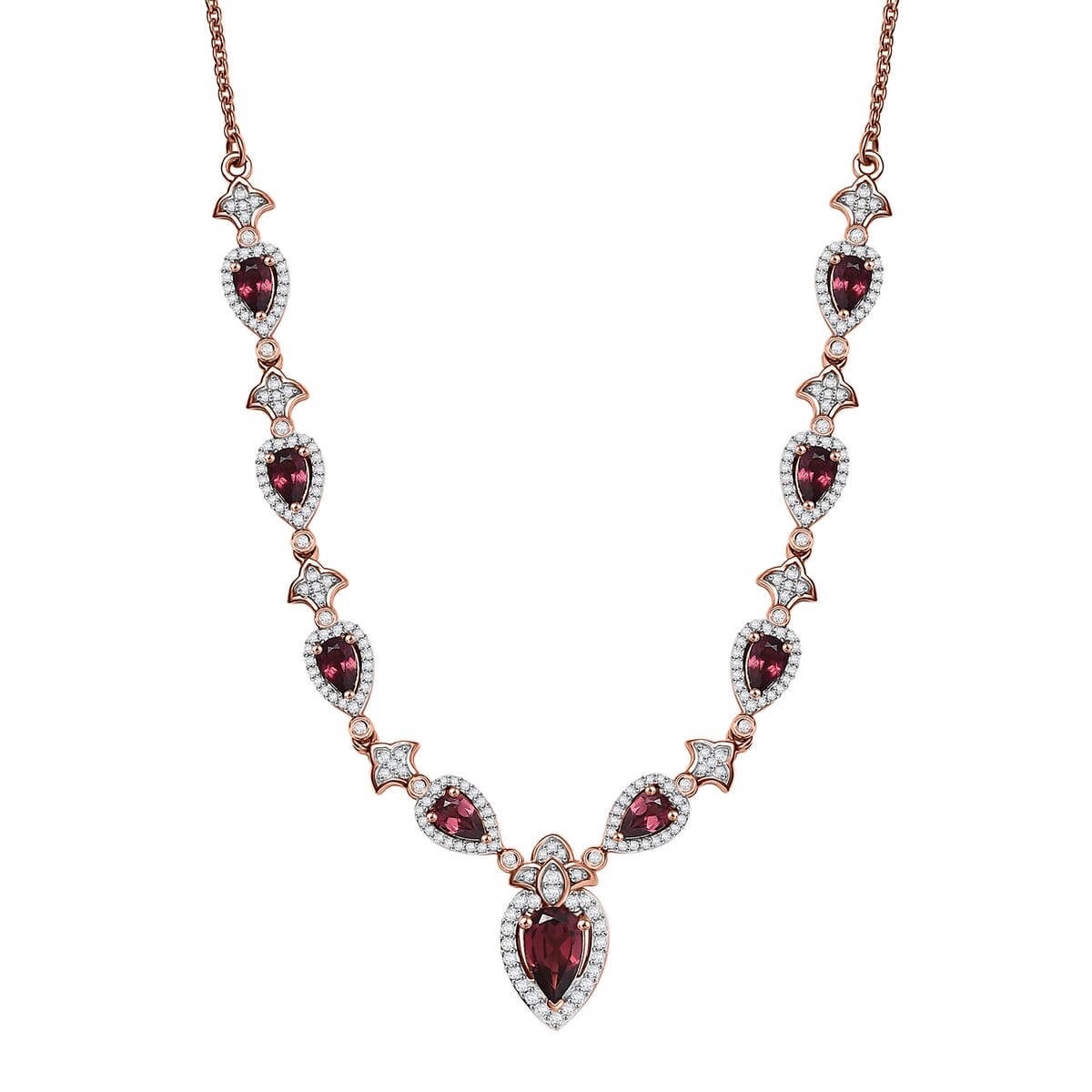 D'Joy Tanzanian Wine Garnet and White Zircon 4.70 ctw Majestic Firefal Necklace in 18K Vermeil Rose Gold Over Sterling Silver 18 Inches image number 0