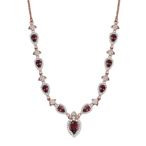 D'Joy Tanzanian Wine Garnet and White Zircon 4.70 ctw Majestic Firefal Necklace in 18K Vermeil Rose Gold Over Sterling Silver 18 Inches
