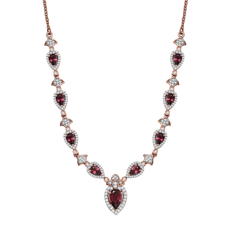 D'Joy Tanzanian Wine Garnet and White Zircon 4.70 ctw Majestic Firefal Necklace in 18K Vermeil Rose Gold Over Sterling Silver 18 Inches