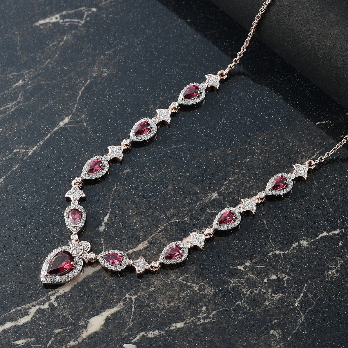 D'Joy Tanzanian Wine Garnet and White Zircon 4.70 ctw Majestic Firefal Necklace in 18K Vermeil Rose Gold Over Sterling Silver 18 Inches image number 1