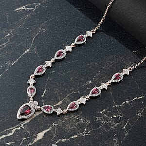 D'Joy Tanzanian Wine Garnet and White Zircon 4.70 ctw Majestic Firefal Necklace in 18K Vermeil Rose Gold Over Sterling Silver 18 Inches