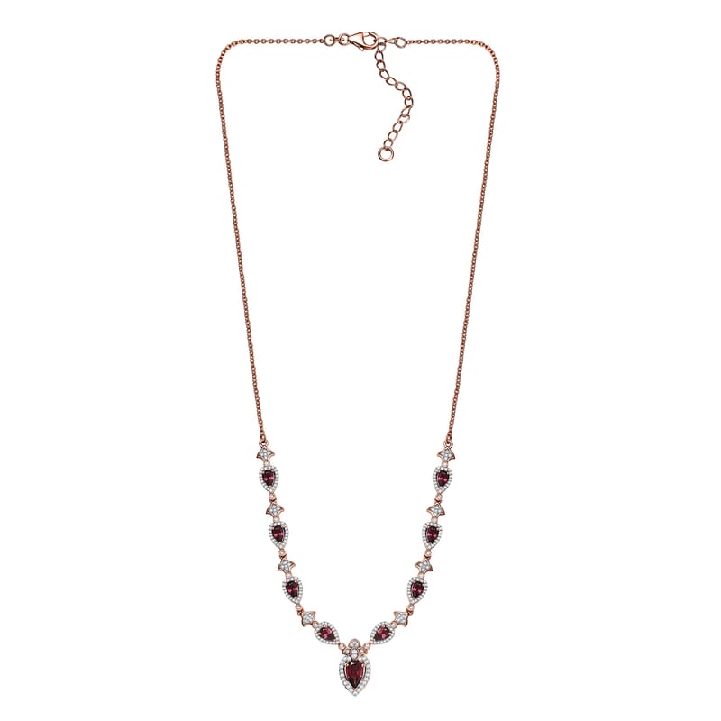 D'Joy Tanzanian Wine Garnet and White Zircon 4.70 ctw Majestic Firefal Necklace in 18K Vermeil Rose Gold Over Sterling Silver 18 Inches