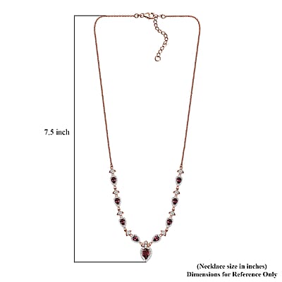 D'Joy Tanzanian Wine Garnet and White Zircon 4.70 ctw Majestic Firefal Necklace in 18K Vermeil Rose Gold Over Sterling Silver 18 Inches