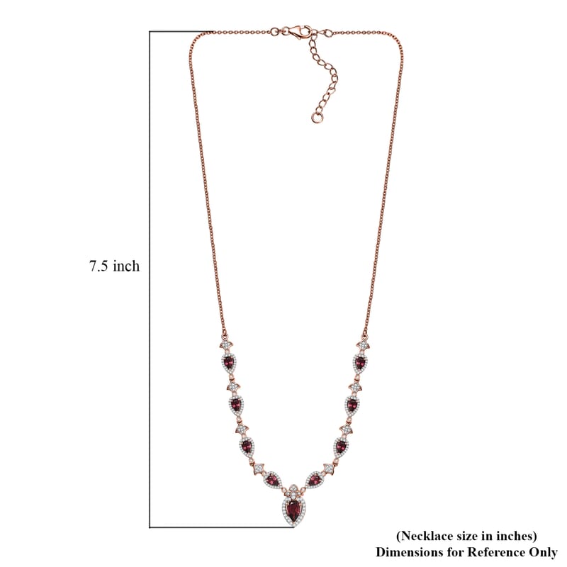 D'Joy Tanzanian Wine Garnet and White Zircon 4.70 ctw Majestic Firefal Necklace in 18K Vermeil Rose Gold Over Sterling Silver 18 Inches