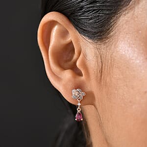 D'Joy Premium Tanzanian Wine Garnet and White Zircon 1.40 ctw Floral Drop Earrings in 18K Vermeil Rose Gold Over Sterling Silver