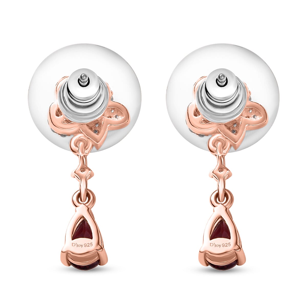 D'Joy Premium Tanzanian Wine Garnet and White Zircon 1.40 ctw Floral Drop Earrings in 18K Vermeil Rose Gold Over Sterling Silver image number 4