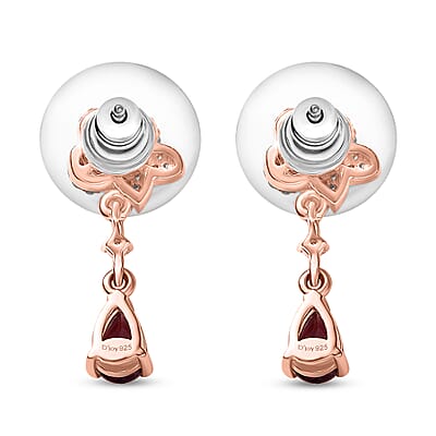 D'Joy Premium Tanzanian Wine Garnet and White Zircon 1.40 ctw Floral Drop Earrings in 18K Vermeil Rose Gold Over Sterling Silver