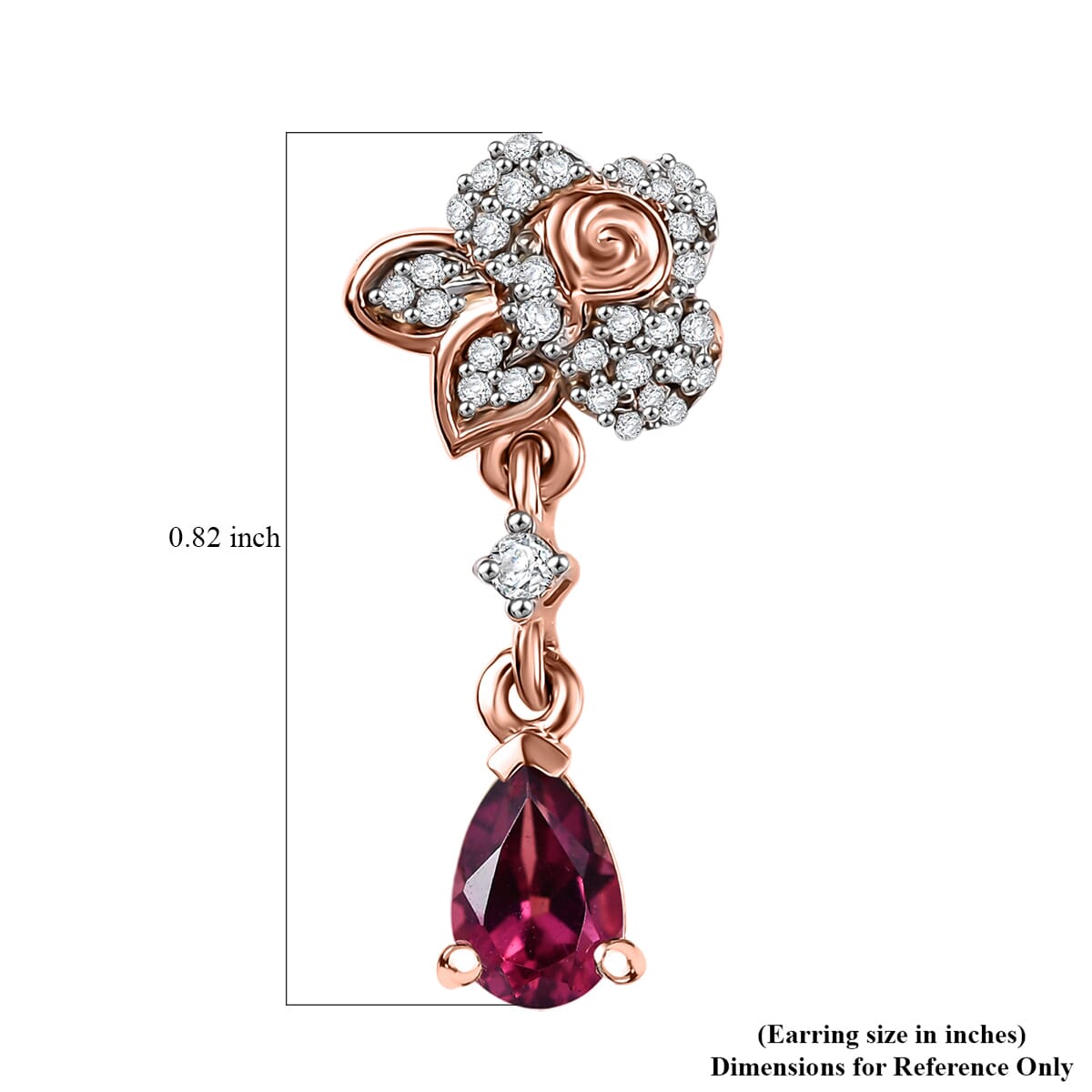 D'Joy Premium Tanzanian Wine Garnet and White Zircon 1.40 ctw Floral Drop Earrings in 18K Vermeil Rose Gold Over Sterling Silver image number 5