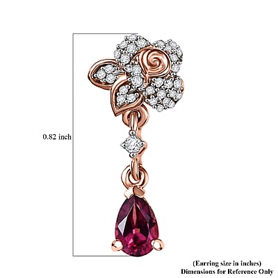 D'Joy Premium Tanzanian Wine Garnet and White Zircon 1.40 ctw Floral Drop Earrings in 18K Vermeil Rose Gold Over Sterling Silver