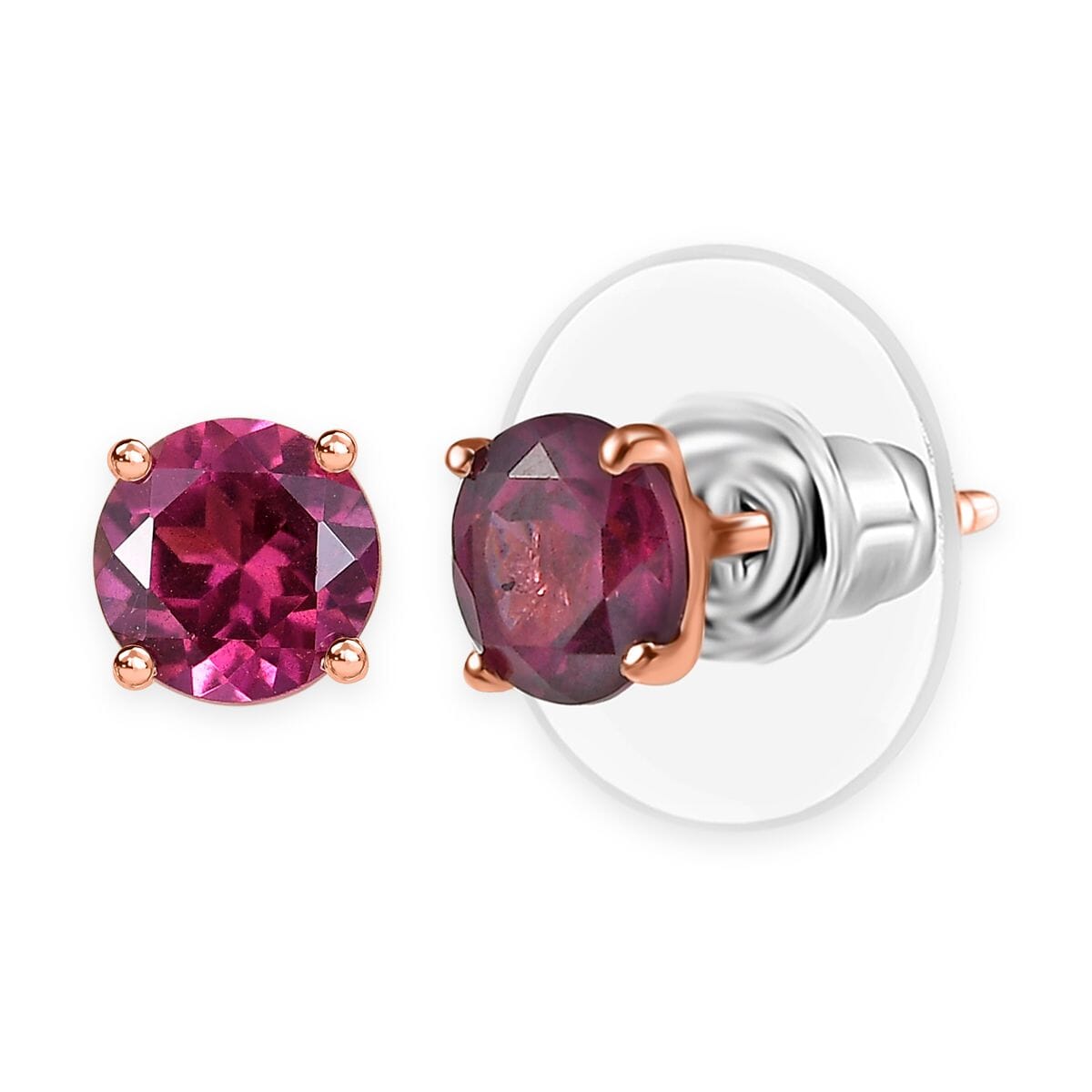 D'Joy Tanzanian Wine Garnet 2.40 ctw Solitaire Stud Earrings in 18K Vermeil Rose Gold Over Sterling Silver image number 0