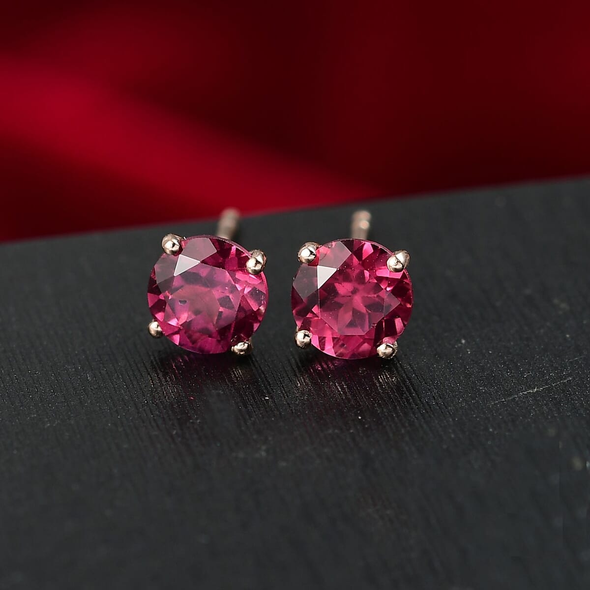 D'Joy Tanzanian Wine Garnet 2.40 ctw Solitaire Stud Earrings in 18K Vermeil Rose Gold Over Sterling Silver image number 1