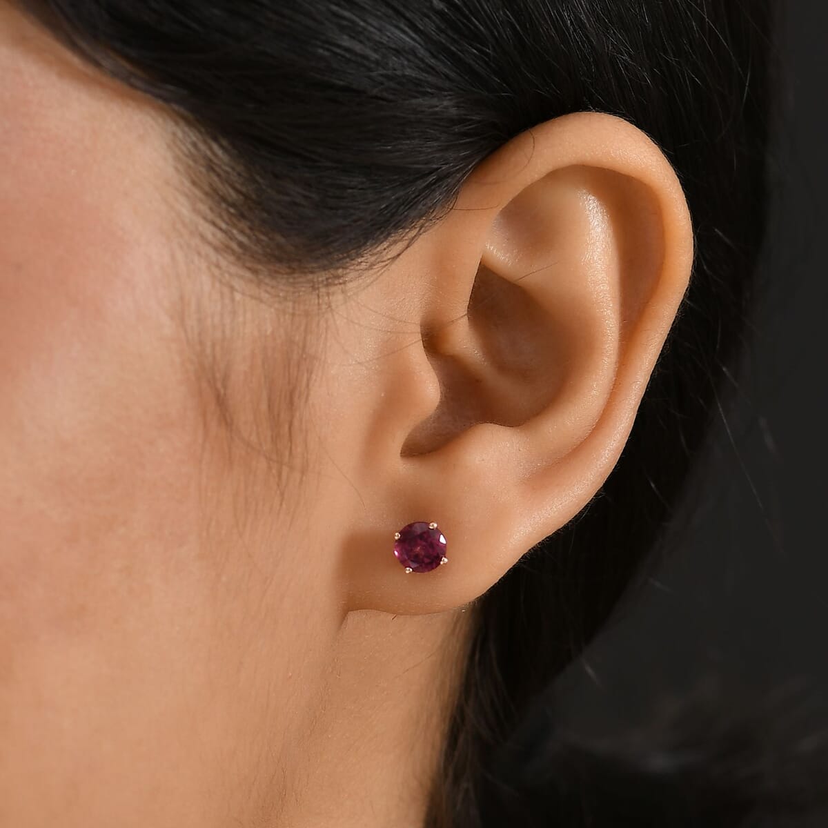 D'Joy Tanzanian Wine Garnet 2.40 ctw Solitaire Stud Earrings in 18K Vermeil Rose Gold Over Sterling Silver image number 2
