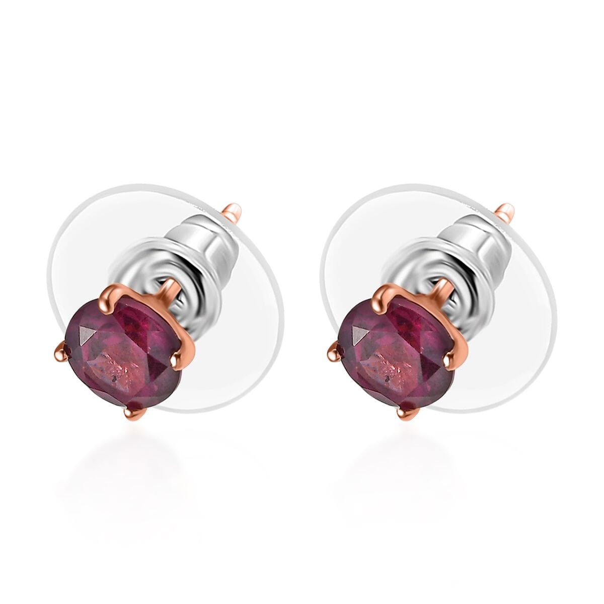 D'Joy Tanzanian Wine Garnet 2.40 ctw Solitaire Stud Earrings in 18K Vermeil Rose Gold Over Sterling Silver image number 3