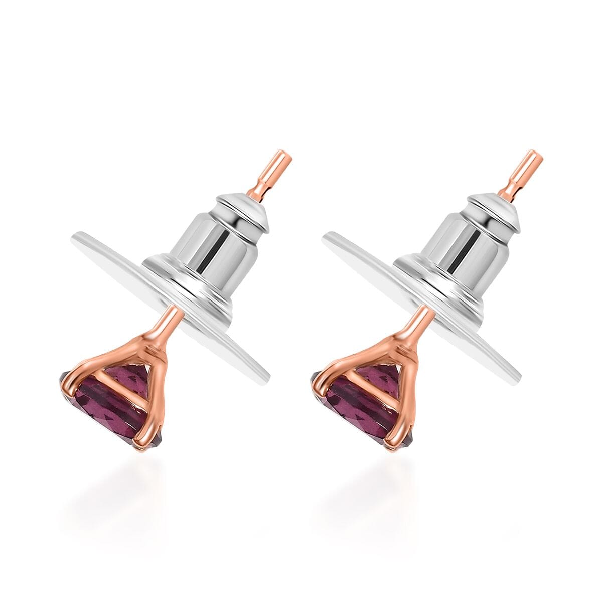 D'Joy Tanzanian Wine Garnet 2.40 ctw Solitaire Stud Earrings in 18K Vermeil Rose Gold Over Sterling Silver image number 4