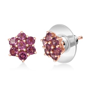 D'Joy Tanzanian Wine Garnet 2.15 ctw Cherry Blossom Earrings in 18K Vermeil Rose Gold Over Sterling Silver