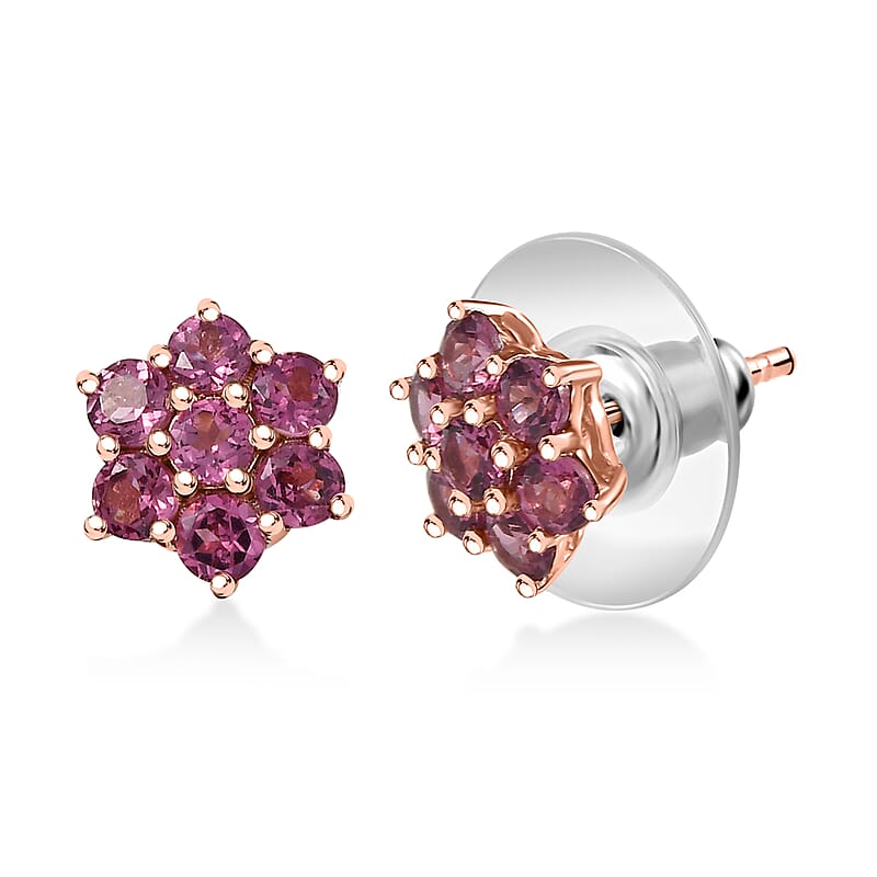 D'Joy Tanzanian Wine Garnet 2.15 ctw Cherry Blossom Earrings in 18K Vermeil Rose Gold Over Sterling Silver