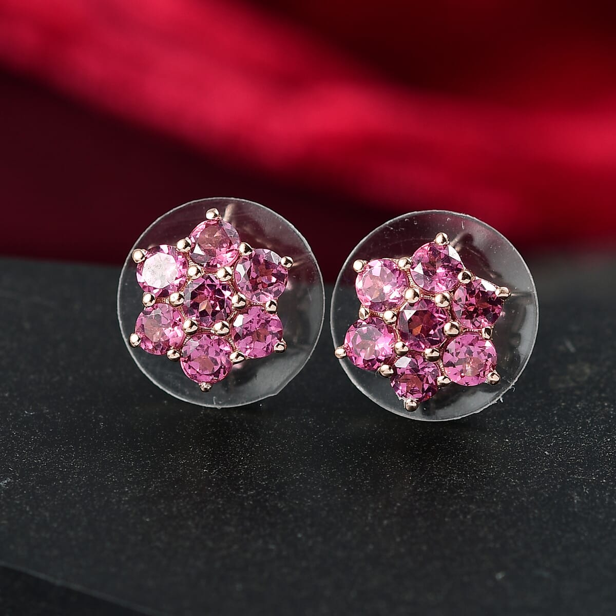 D'Joy Tanzanian Wine Garnet 2.15 ctw Cherry Blossom Earrings in 18K Vermeil Rose Gold Over Sterling Silver image number 1