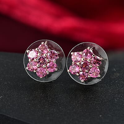 D'Joy Tanzanian Wine Garnet 2.15 ctw Cherry Blossom Earrings in 18K Vermeil Rose Gold Over Sterling Silver