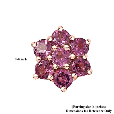 D'Joy Tanzanian Wine Garnet 2.15 ctw Cherry Blossom Earrings in 18K Vermeil Rose Gold Over Sterling Silver