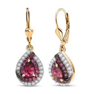 D'Joy Tanzanian Wine Garnet and White Zircon 1.90 ctw Blushing Teardrop Earrings in 18K Vermeil YG Over Sterling Silver