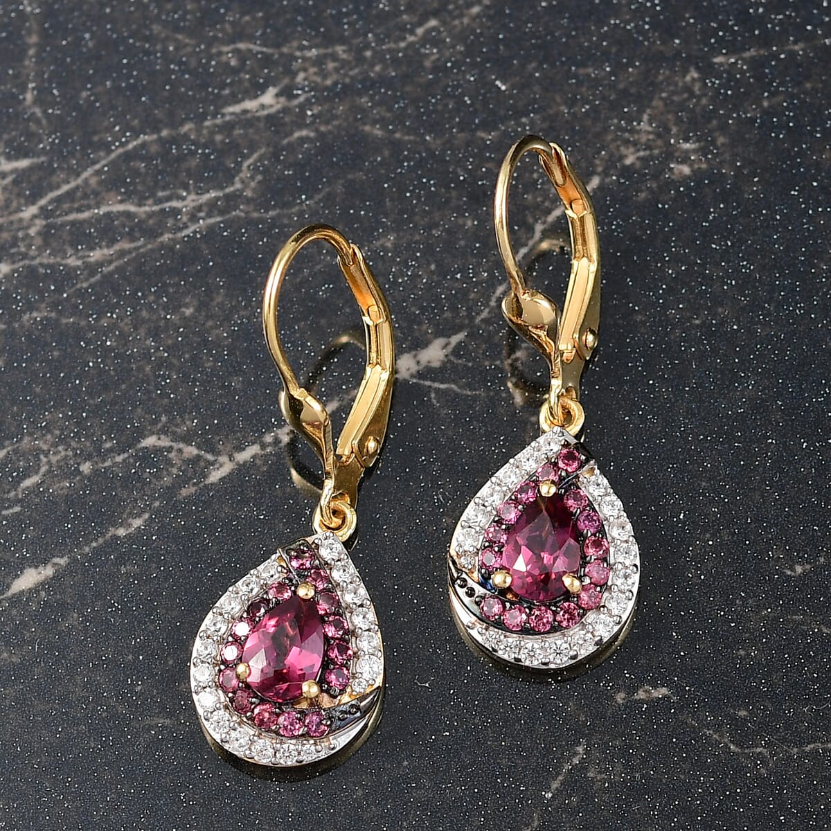 D'Joy Tanzanian Wine Garnet and White Zircon 1.90 ctw Blushing Teardrop Earrings in 18K Vermeil YG Over Sterling Silver image number 1