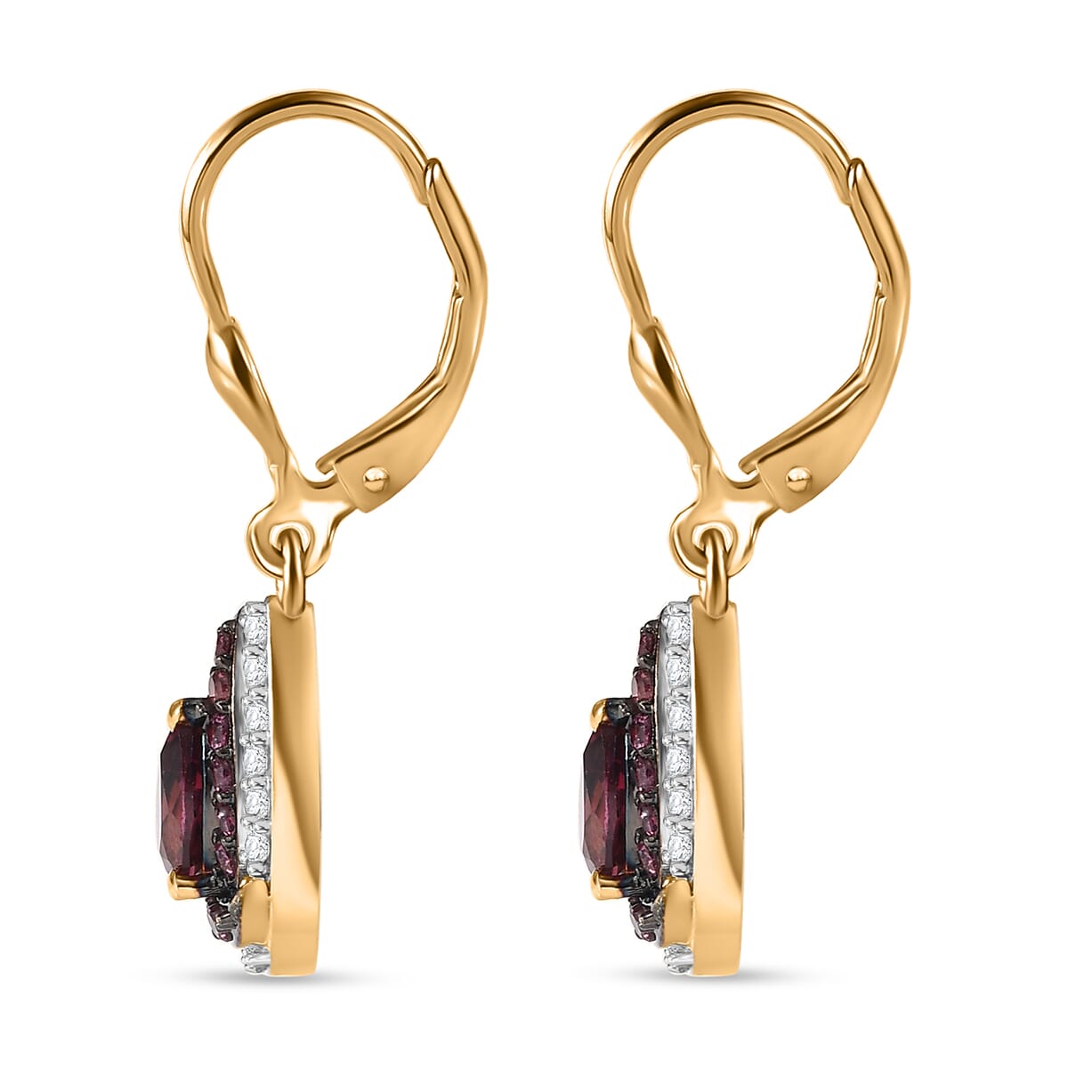 D'Joy Tanzanian Wine Garnet and White Zircon 1.90 ctw Blushing Teardrop Earrings in 18K Vermeil YG Over Sterling Silver image number 3