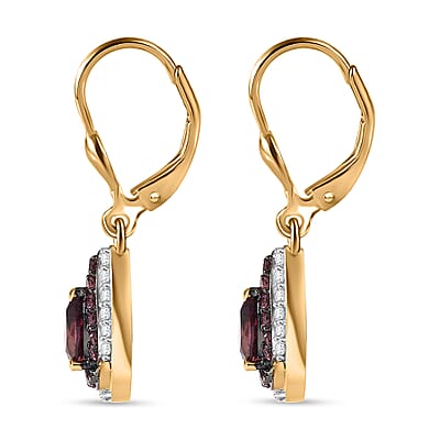 D'Joy Tanzanian Wine Garnet and White Zircon 1.90 ctw Blushing Teardrop Earrings in 18K Vermeil YG Over Sterling Silver