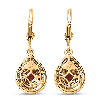D'Joy Tanzanian Wine Garnet and White Zircon 1.90 ctw Blushing Teardrop Earrings in 18K Vermeil YG Over Sterling Silver