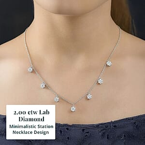 Luxuriant Lab Grown Diamond G-H SI 2.00 ctw Station Necklace in Rhodium Over Sterling Silver 18 Inches