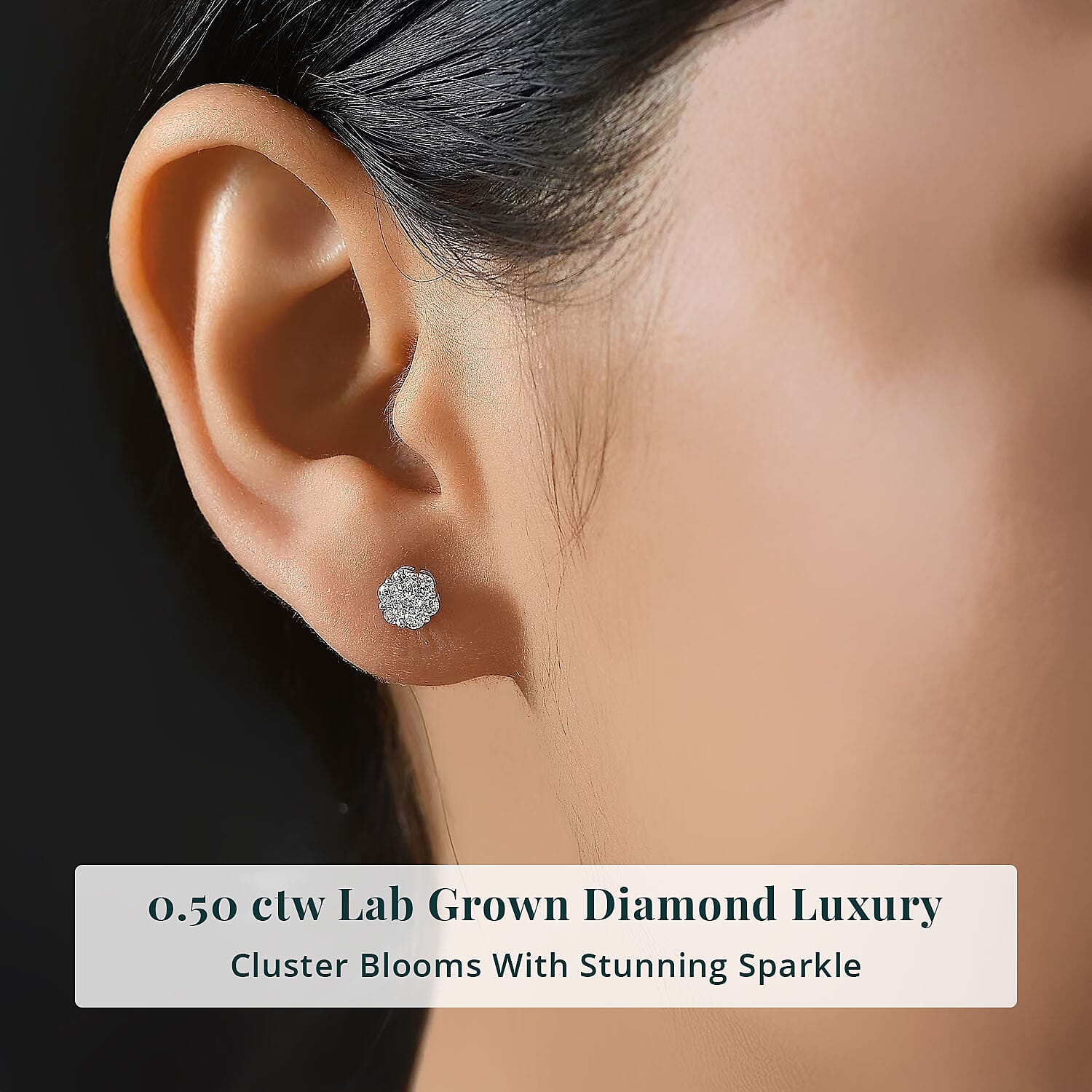 Luxuriant Lab Grown Diamond G-H SI 0.50 ctw Blossom Earrings in Rhodium Over Sterling Silver
