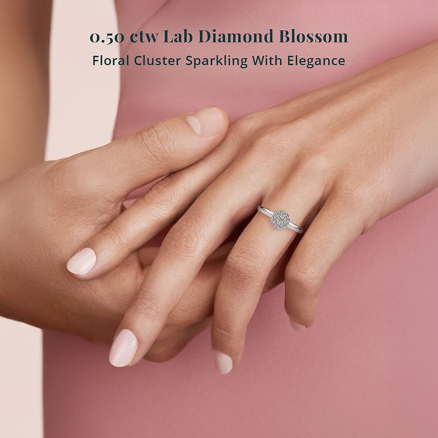 Luxuriant Lab Grown Diamond G-H SI 0.50 ctw Blossom Ring in Rhodium Over Sterling Silver (Size 10.0) 