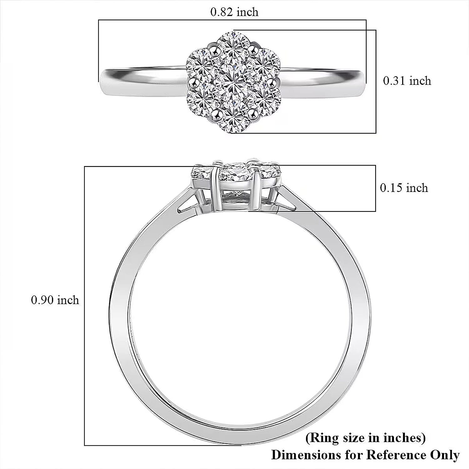 Luxuriant Lab Grown Diamond G-H SI 0.50 ctw Blossom Ring in Rhodium Over Sterling Silver (Size 10.0) 